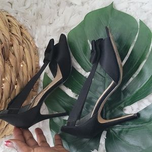 Nina black satin bow evening heels